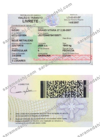 Angola vehicle registration card